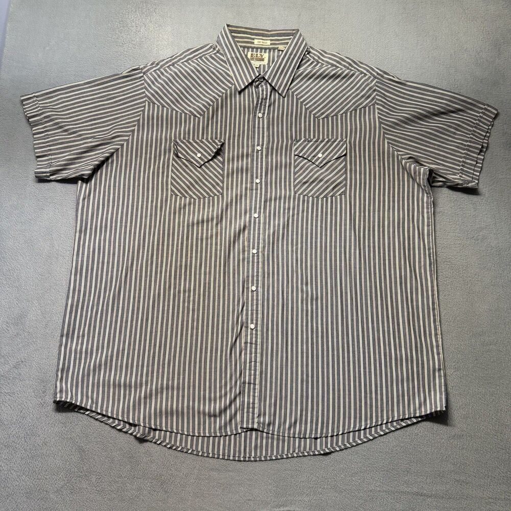 Ely Cattleman Mens Big Man 3X Gray Striped Western Pearl Snap Shirt Short Sleeve